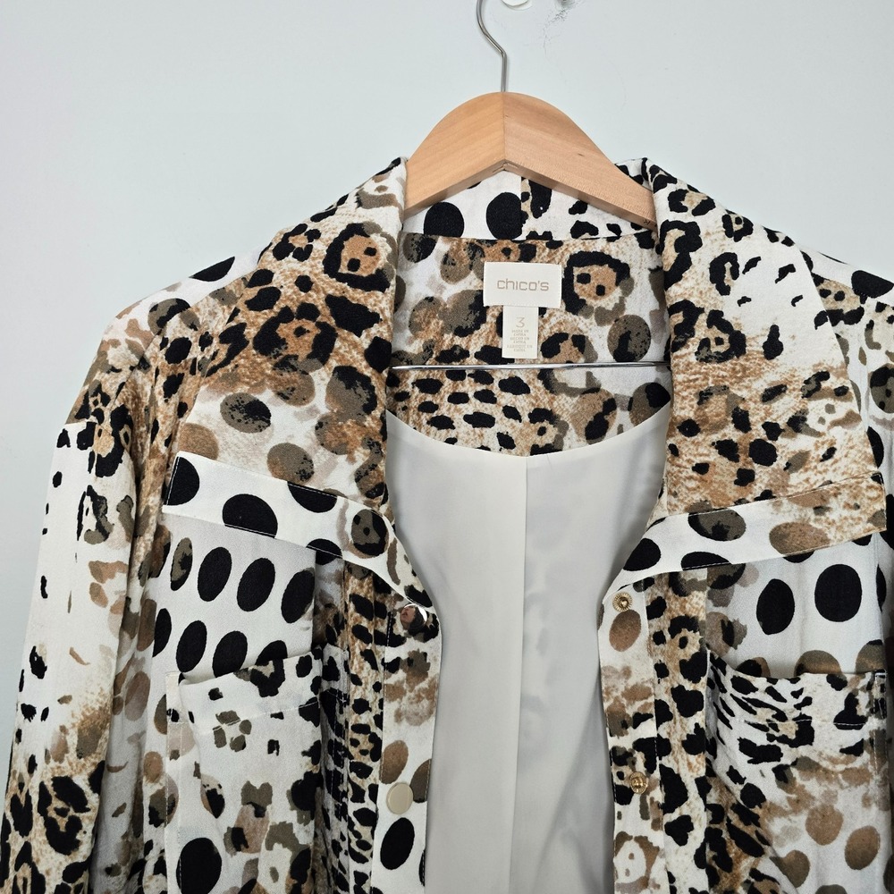 Chicos Womens Animal Print Longline Jacket Size XL Leopard‎ Lightweight Mob Wife - Picture 7 of 15